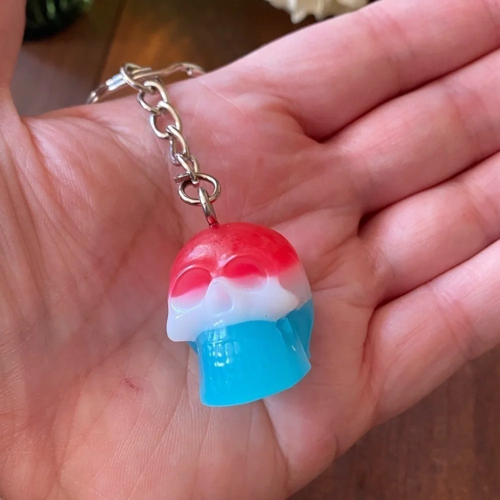 Handmade Resin America Red White Blue Skull 3” Keychain Goth Backpack Bag Charm